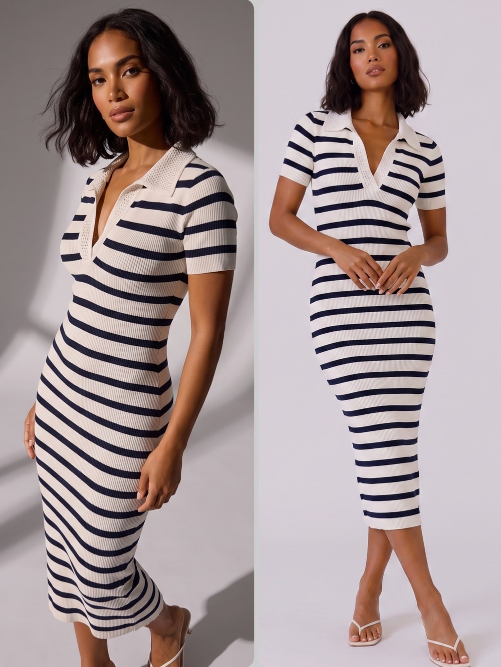 Caroline Constas Gina Rayon Ribbed Knit Striped Polo Midi Dress NWT $525